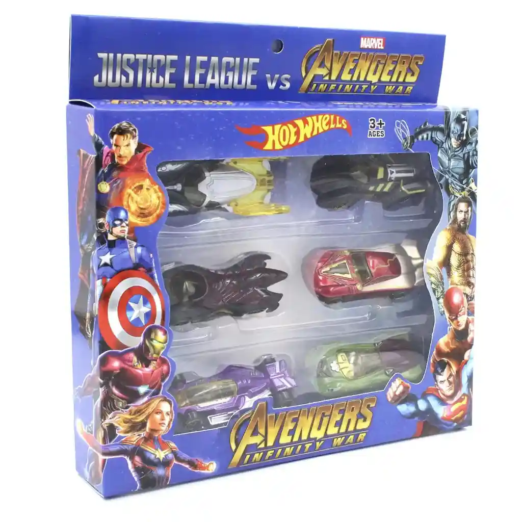 Juego Set Hot Whells 6 Carros Super Héroes Avengers