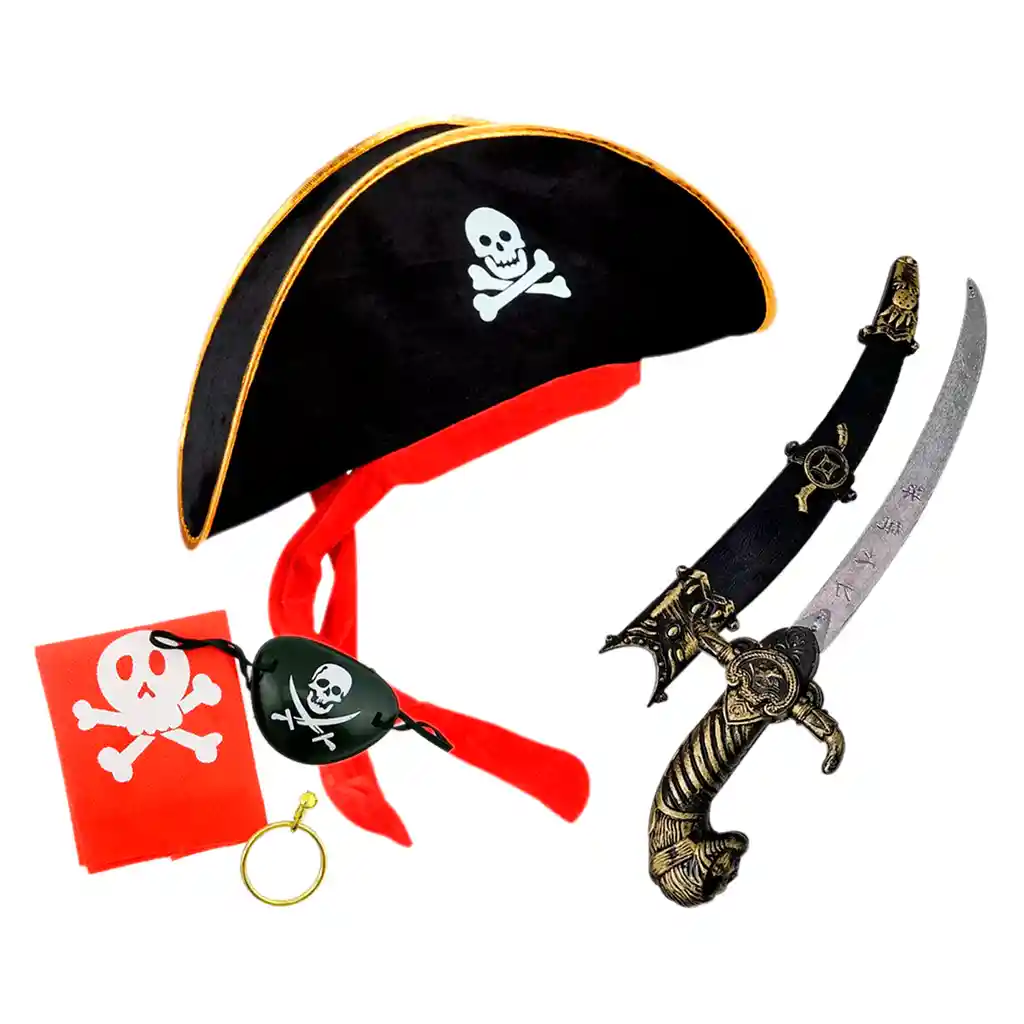 Disfraz Pirata Sombrero + Parche Arete + Espada Corta Daga