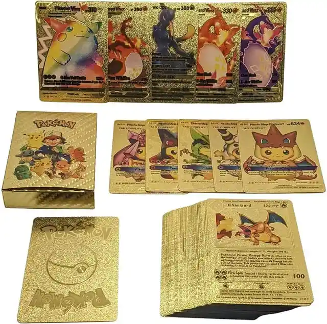 Juego Carta Tarjetas Pokémon Metal Dorado 55 Cartas