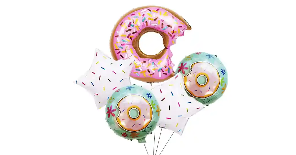 Kit Globos Para Cumpleaños O Diferentes Ocasiones 2 Donas 2 Estrellas 1 Dona Con Mordida Tamaño 48*73cm Nota: Los Globos Se Despachan Sin Inflar