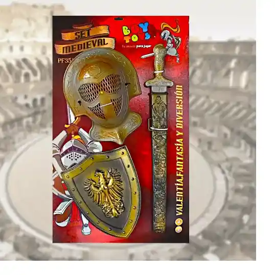Set Medieval Disfraz Boy Toys Escudo Espada Casco Guerrero