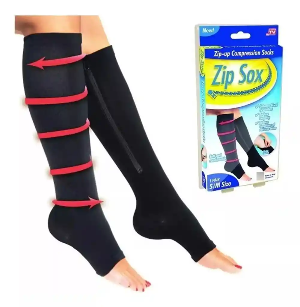 Media Compresion Anti Varices Circulacion Cremallera Socks Negro Talla S-m