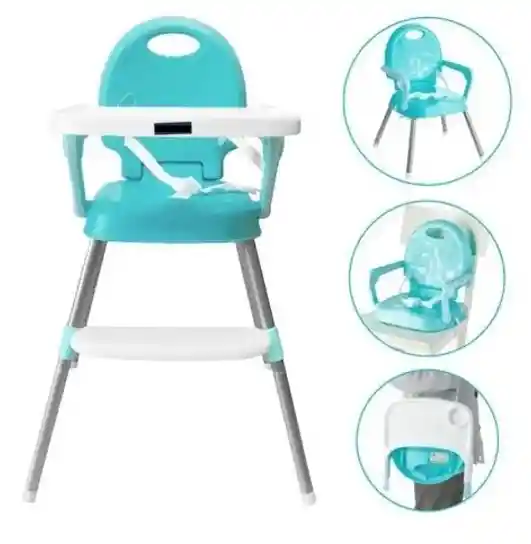 Silla Comedor Bebe 3 En1 Portatil Kidshop Baby Azul