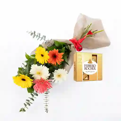 Bouquet De Gerberas, Claveles Y Astromelias Combo Chocolate Con Ferrero Rocher Pequeño