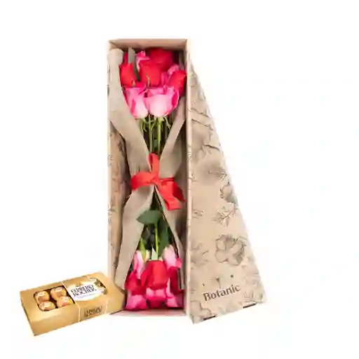 Caja De 24 Rosas Mixta Combo Chocolate Con Ferrero Rocher X 8