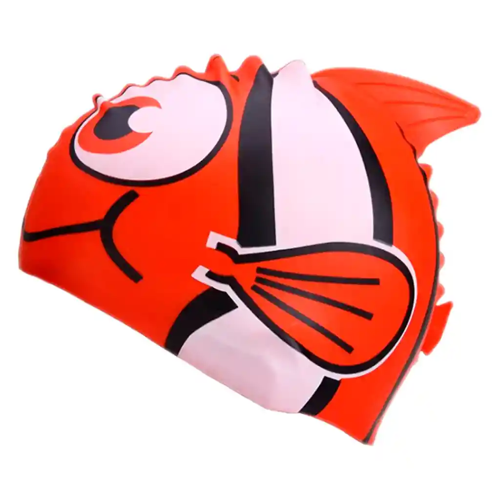 Gorros Niños Pez Natación 100% Silicona Originales Piscina Rojo