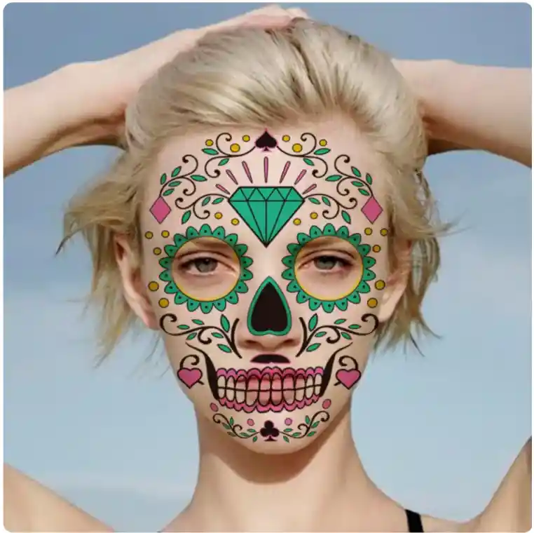 Disfraz Catrina Halloween Dia De Muertos Tatuaje Brillo Uv Fluorescente Neón