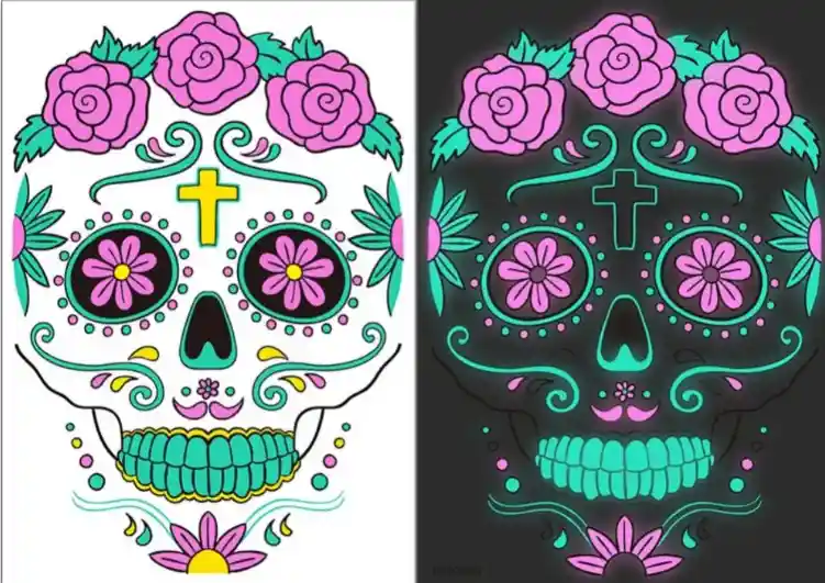 Tatuaje Corporal Brillo En Oscuridad Neón Fluorescente Disfraz Catrina Halloween Dia De Muertos