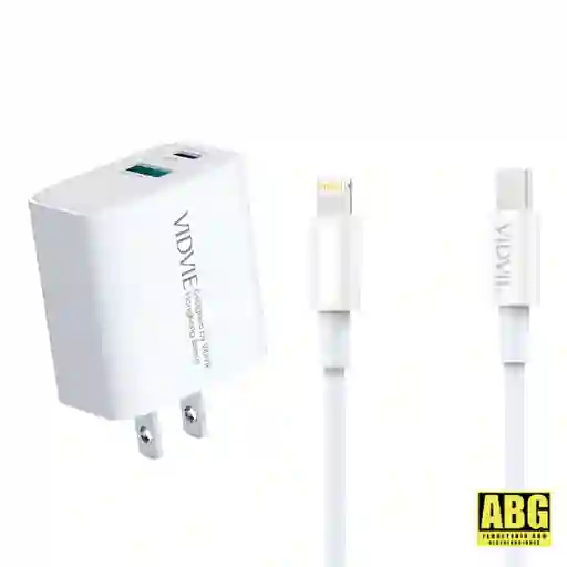 Cargador 20w Carga Rápida Vidvie - Puerto Usb Y Puerto Tipo C (incluye Cable Lightning)