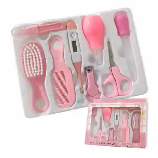 Kit Set Cuidado Aseo Uñas Cepillo Peine Para Bebe 8 Pcs Rosado