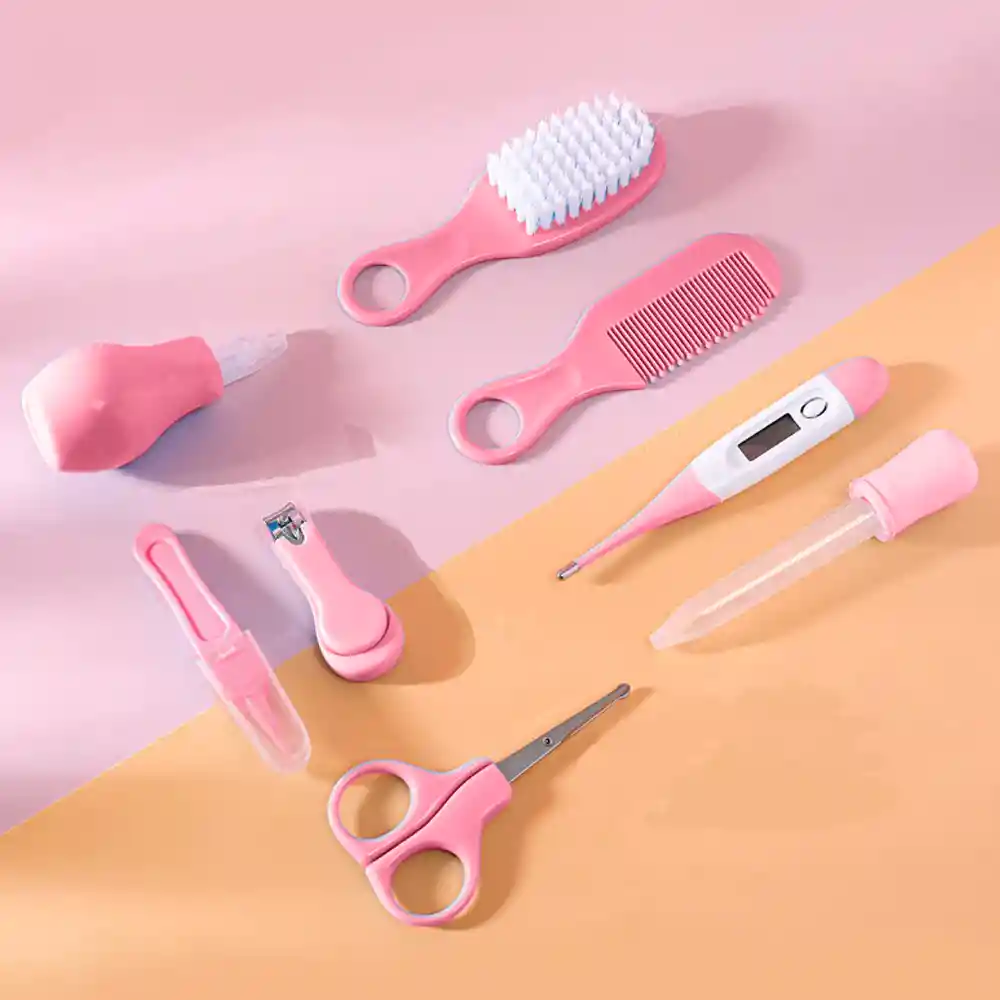 Kit Set Cuidado Aseo Uñas Cepillo Peine Para Bebe 8 Pcs Rosado