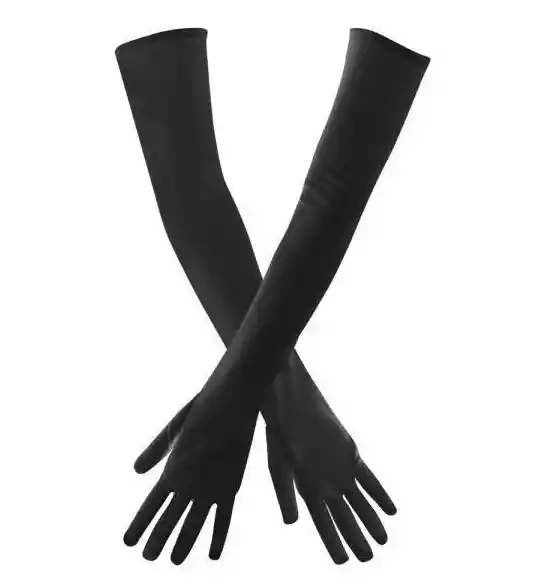 Guantes Largos Glamour De Tela Negro Para Disfraz Y Halloween