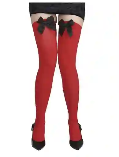 Media Elastica Alta Roja Con Moño Negro Halloween Disfraz