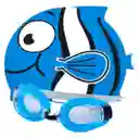 Set Niños Natación Kit Gafas + Gorro Pez Silicona - Azul