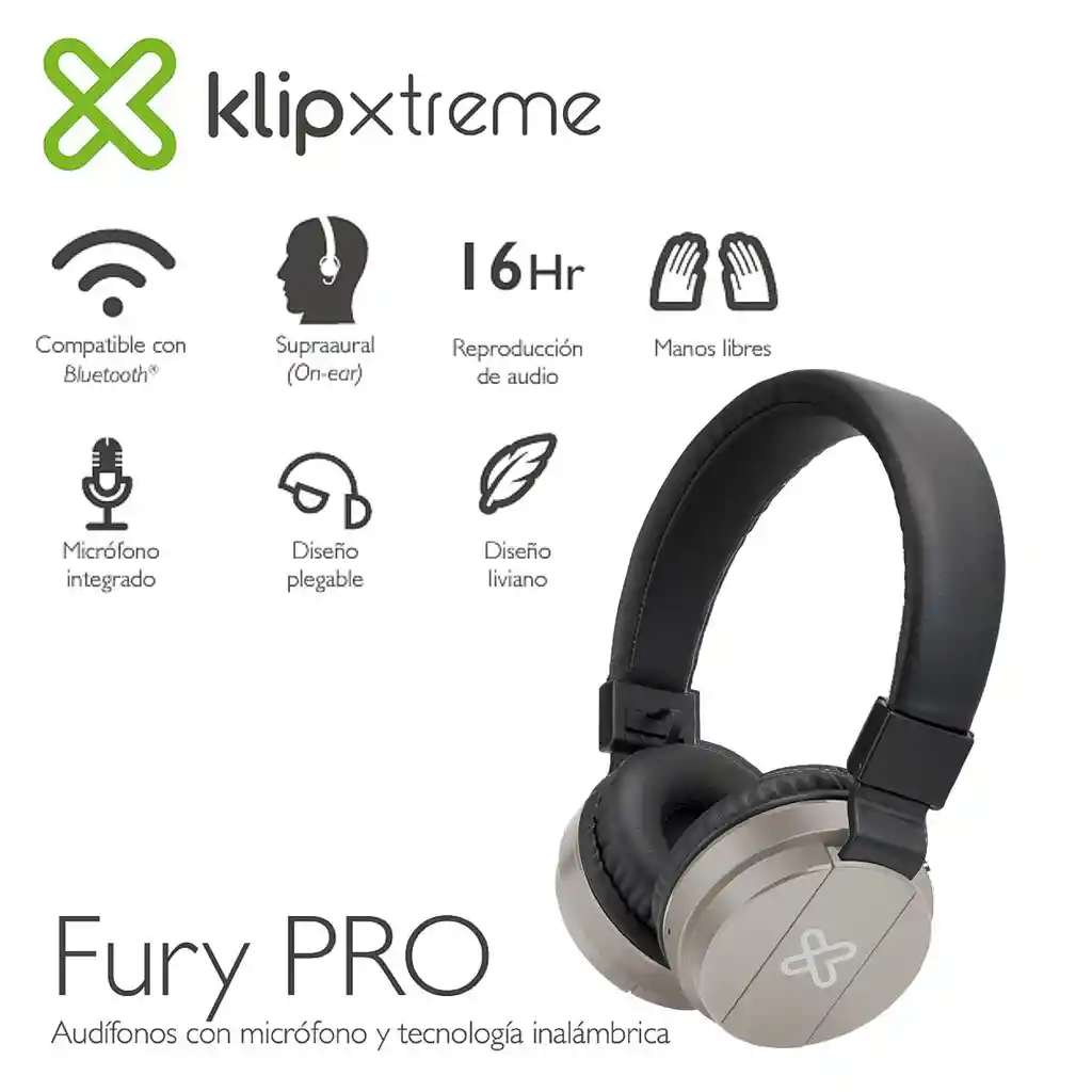 Diadema Manos Libres Bluetooth Klip Xtreme Fury Pro Gris