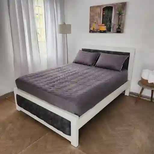 Protector Colchón Gris Cama Extra Doble + 2 Funda Acolchada Hogareto