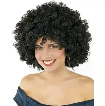 Peluca Afro Color Negro Halloween Disfraz