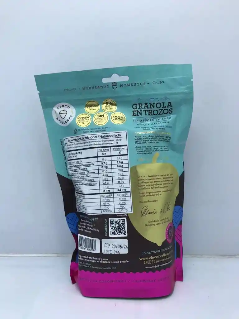 Granola En Trozos Cero Azucar Habas Y Marañones 280g Cinco Avellanas