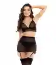 Talla S/m - Conjunto De Lencería De 3 Piezas En Malla Negro