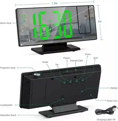Reloj Despertador Digital Alarma Lcd Proyector Hora En Techo