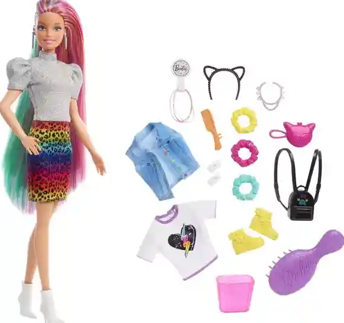 Muñeca Barbie Pelo Arcoiris / Leopard Raibow Hair Doll.