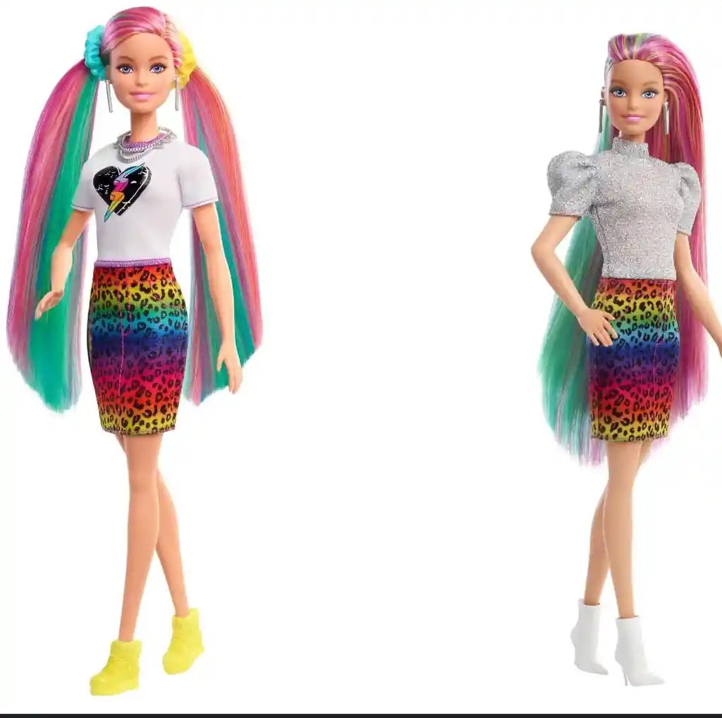 Muñeca Barbie Pelo Arcoiris / Leopard Raibow Hair Doll.