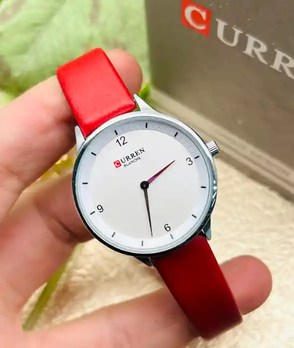 Reloj Analógico Pulsera Cuero Rojo Curren Original Para Mujer