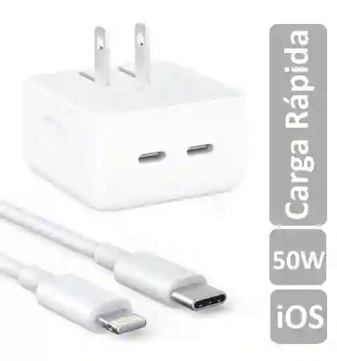 Cargador Ipad 50w + Cable Carga Rápida Iphone Doble Puerto Generico Tipo C A Lightning