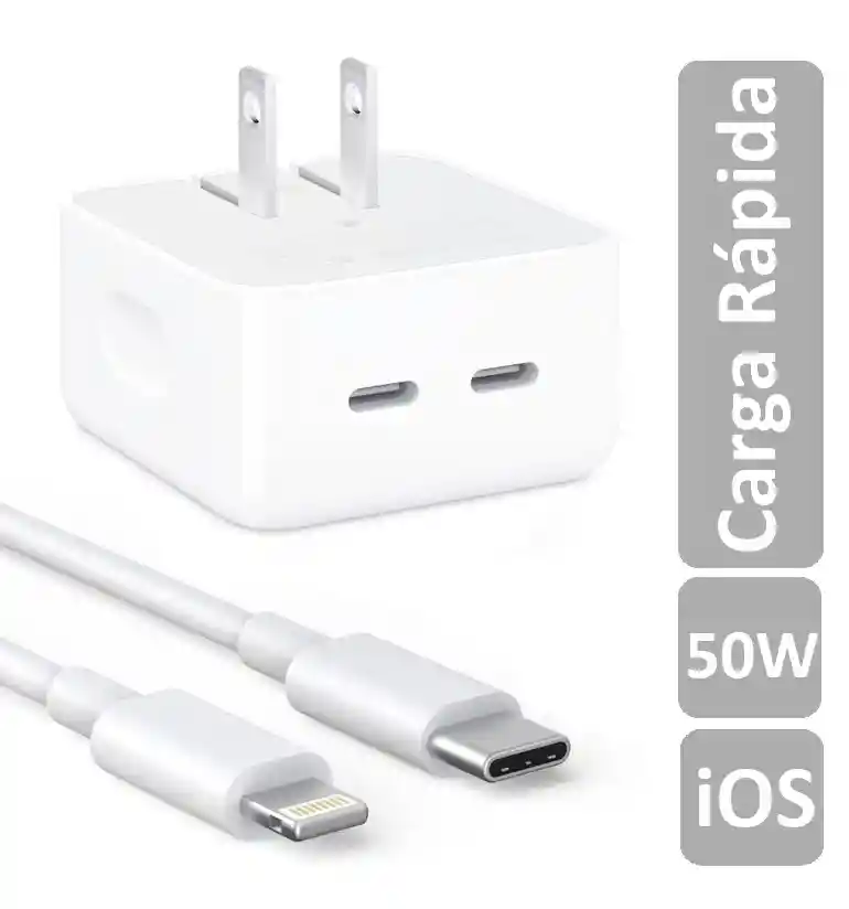 Cargador Ipad 50w + Cable Carga Rápida Iphone Doble Puerto Generico Tipo C A Lightning