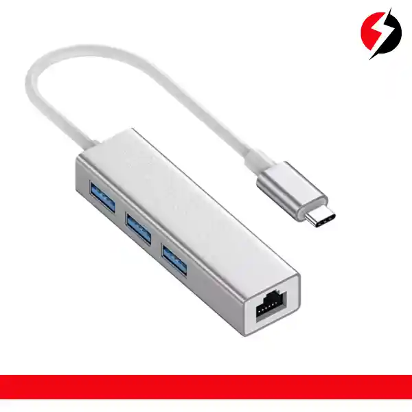 Convertidor Tipo C A Lan Rj45 + Hub 3 Puertos Usb