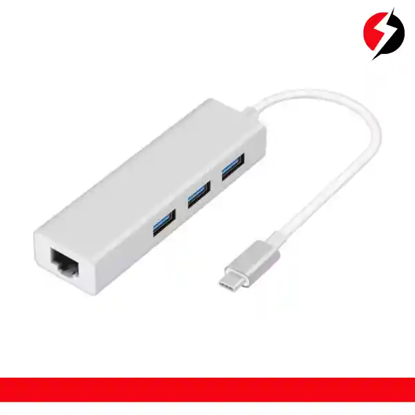 Convertidor Tipo C A Lan Rj45 + Hub 3 Puertos Usb