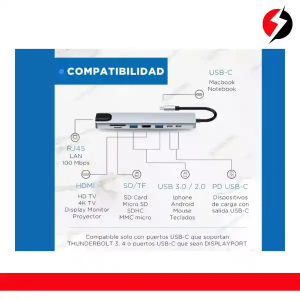 Hub Adaptador Usb Tipo C 8 En 1 Para Mac Macbook