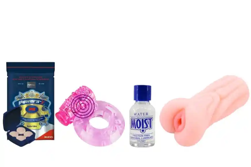 Kit Masculino Anillo Vibrador Masculino+lubricante Neutro A Base De Agua+pastilla Potenciadora Power Sex+vagina Mastubadora Mini