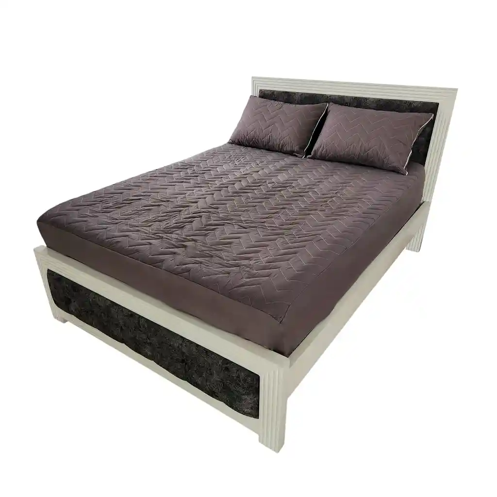 Protector Colchón Gris Cama Semidoble + 2 Funda Acolchada Hogareto
