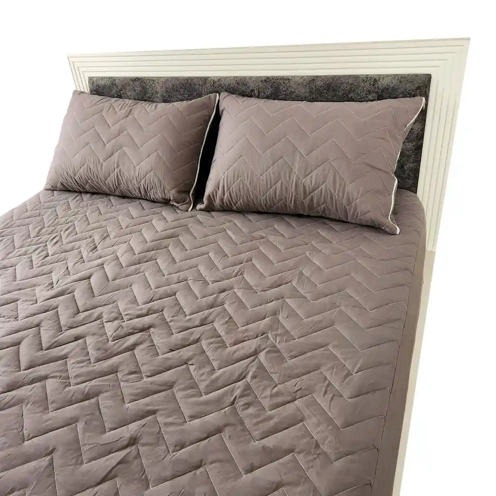 Protector Colchón Gris Cama Semidoble + 2 Funda Acolchada Hogareto