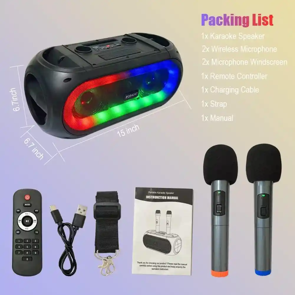 Parlante Bluetooth Rgb Zqs42 | Doble Microfono Inalambrico