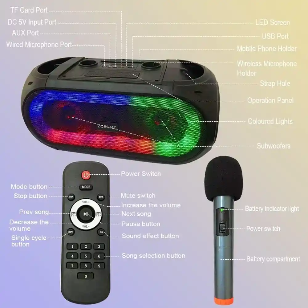 Parlante Bluetooth Rgb Zqs42 | Doble Microfono Inalambrico