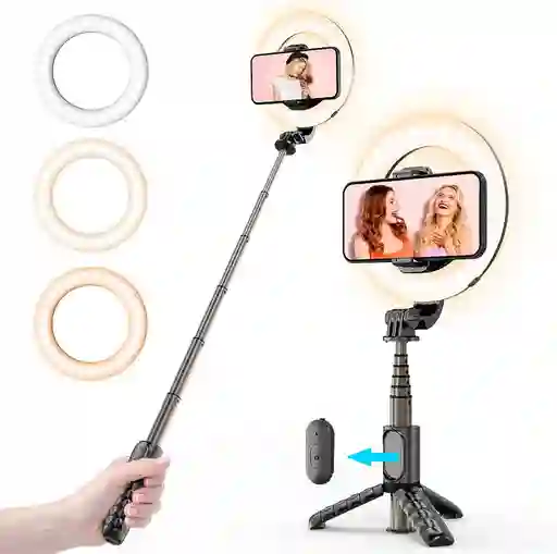 Palo Selfie Stick Aro Luz Flash Bluetooth Foto Profesional