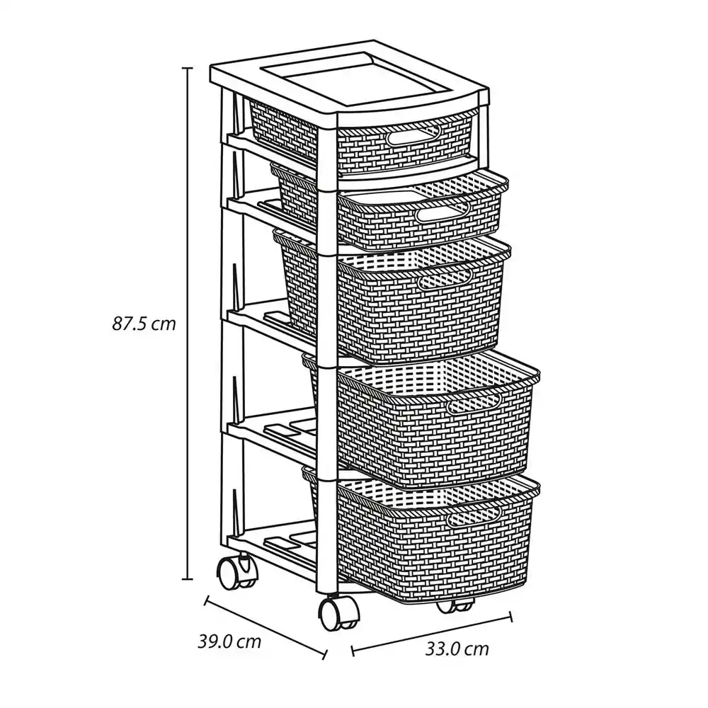 Cajonero Apariencia Rattan 2 Gavetas Bajas + 3 Gavetas Altas Mocca