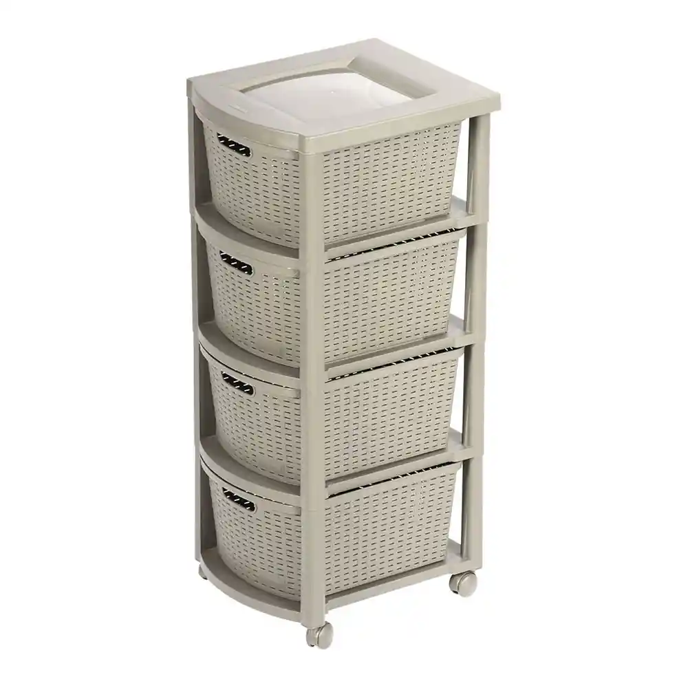 Cajonero Apariencia Rattan 4 Gavetas Altas Taupe