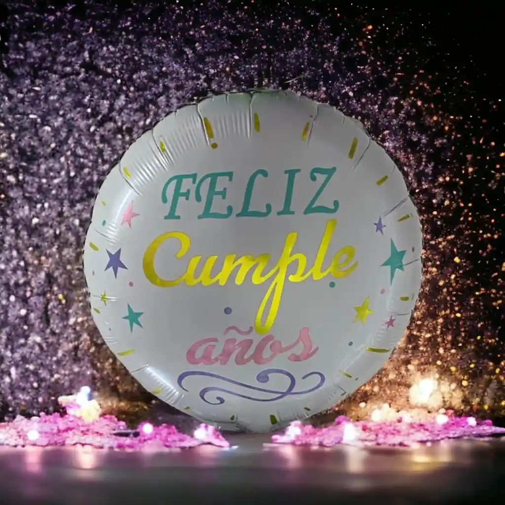 Globo Metalizado Impreso Grande 18" - Circulo Feliz Cumpleaños Colores