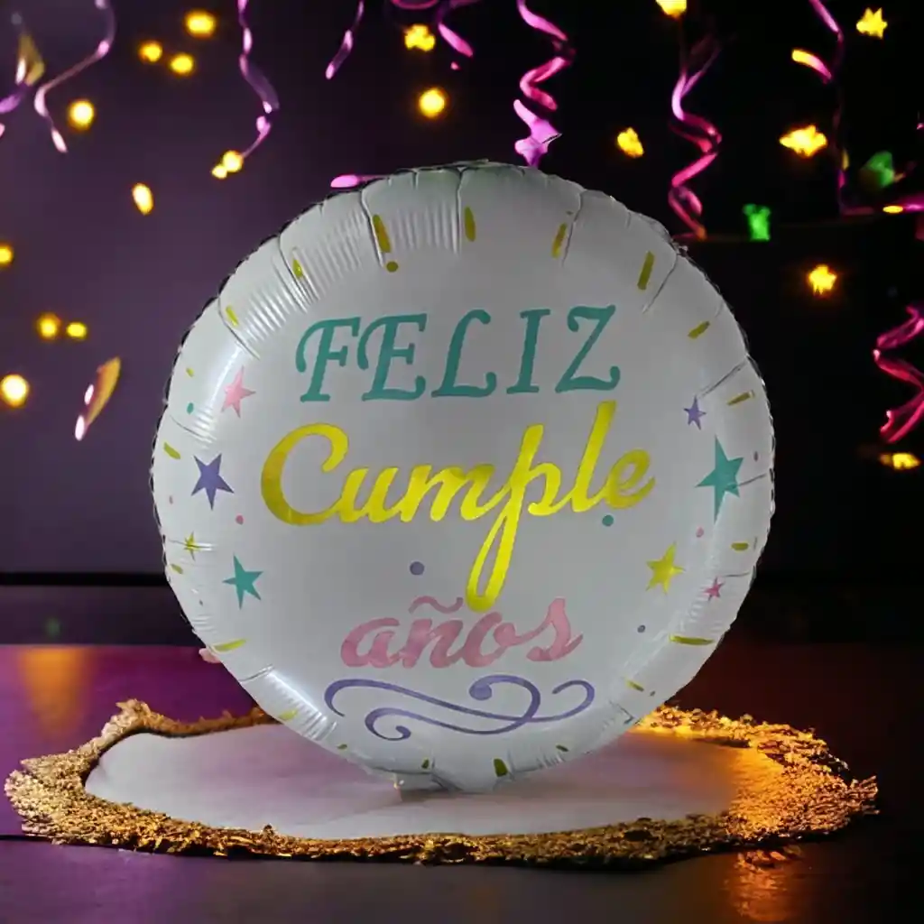 Globo Metalizado Impreso Grande 45 Cm Circulo Feliz Cumpleaños