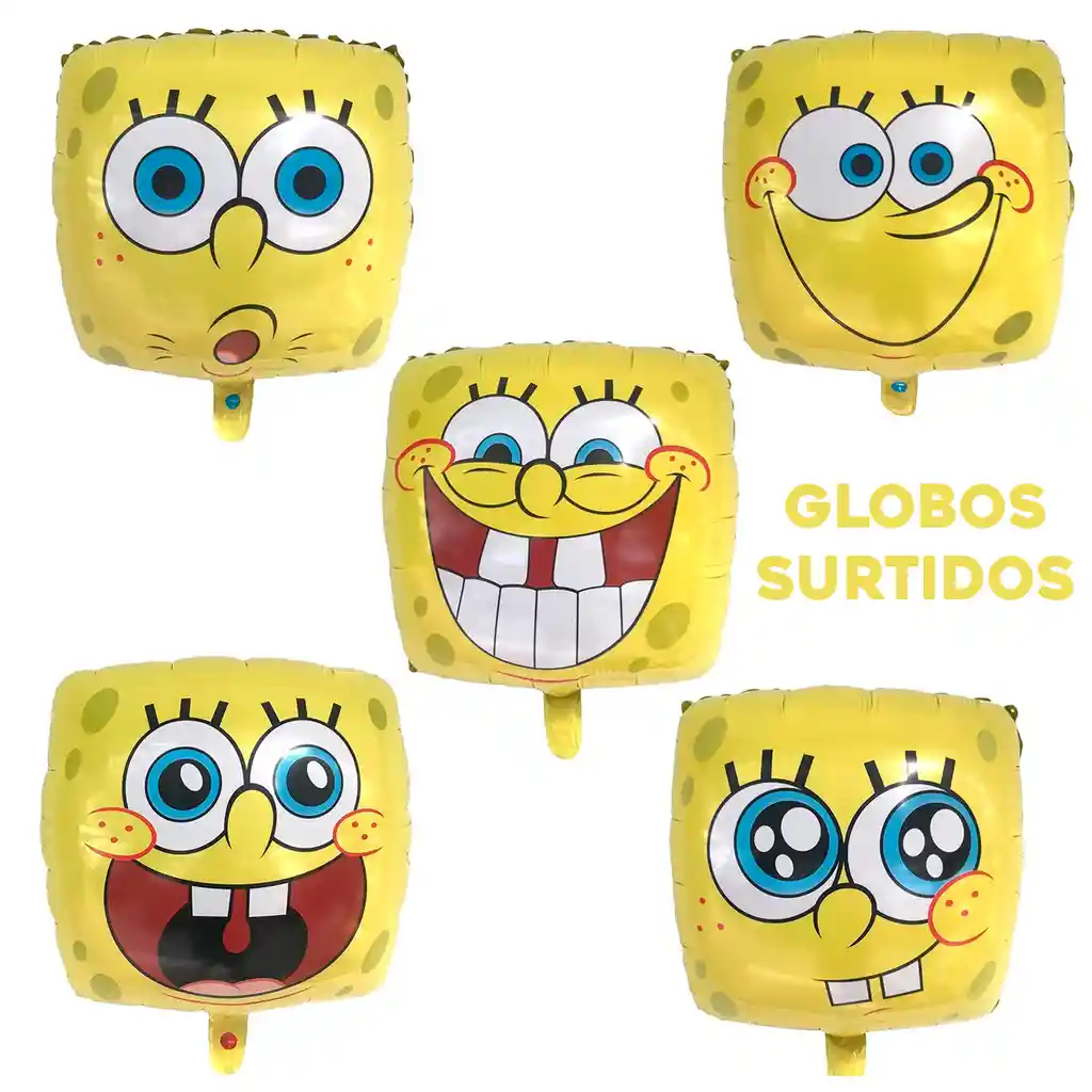 Set X5 Globos Metalizado Bob Esponja Fiesta Decoración