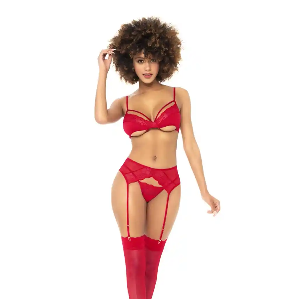 Lencería Three Piece Set Color Red - Mapalé