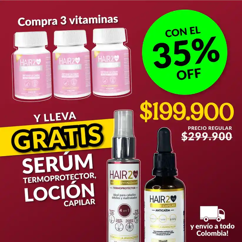 3 Vitaminas Gratis Locion Capilar Y Serum Termoprotector