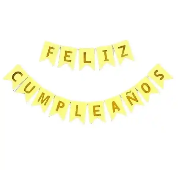 Banderín Festón Feliz Cumpleaños Amarillo Y Dorado