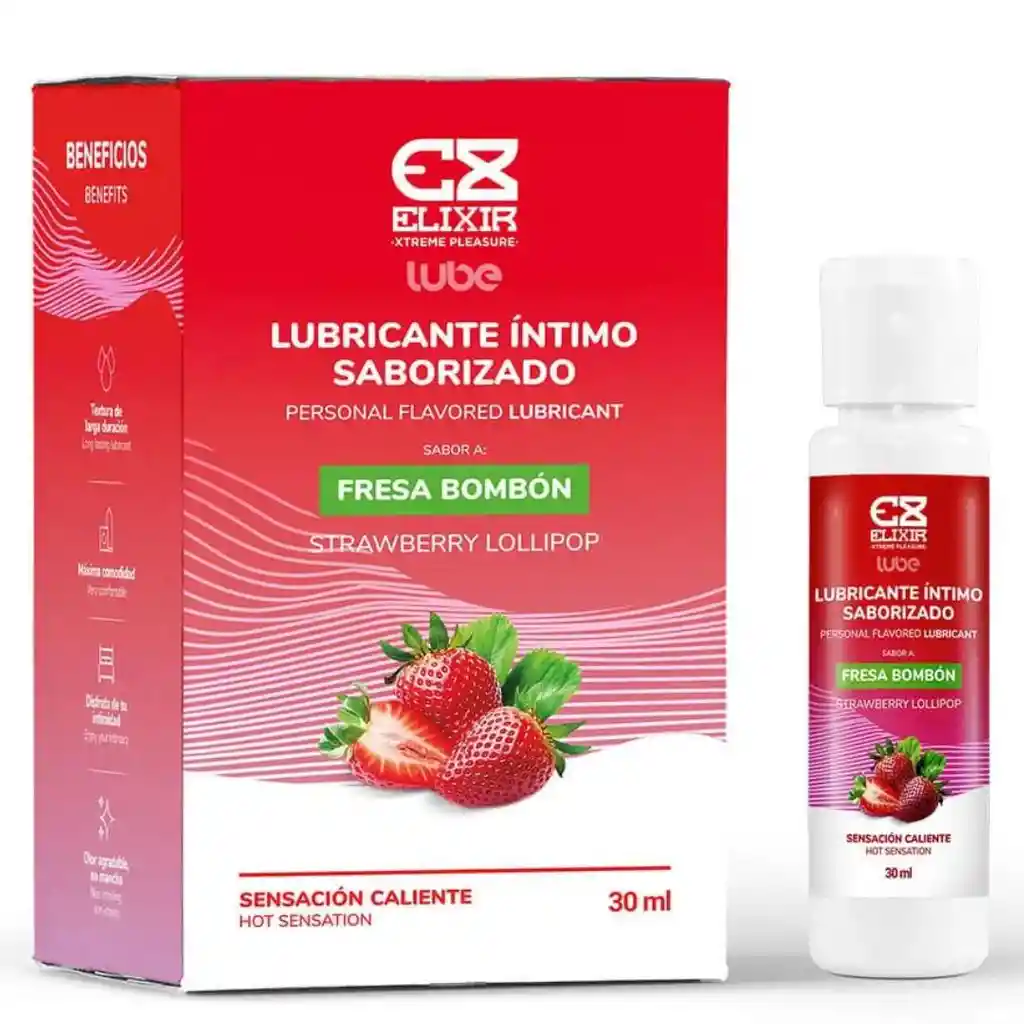 Lubricante Caliente Saborizado Elixir 30 Ml Fresa Bombón