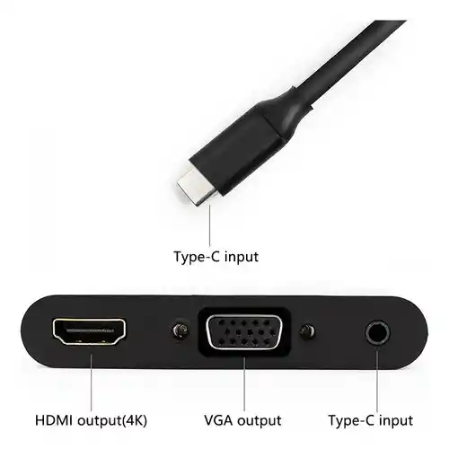 Adaptador 3 En 1 Tipo C Usb 3.1 A Hdmi, Vga, Audio 3.5 Mm