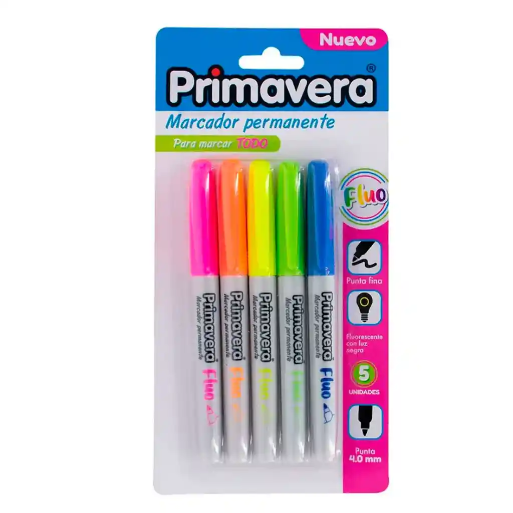 Marcador Permanente Fluorescente X5 Primavera