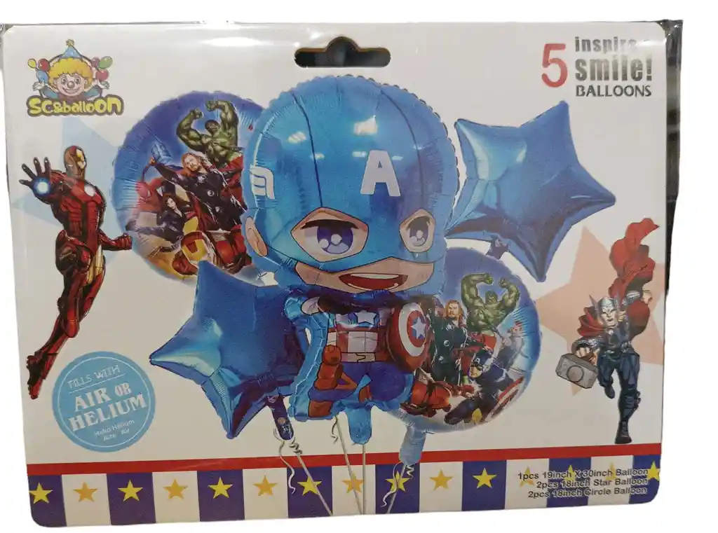 Bouquet Globo Bombas Capitan America Los Vengadores 5 Unds